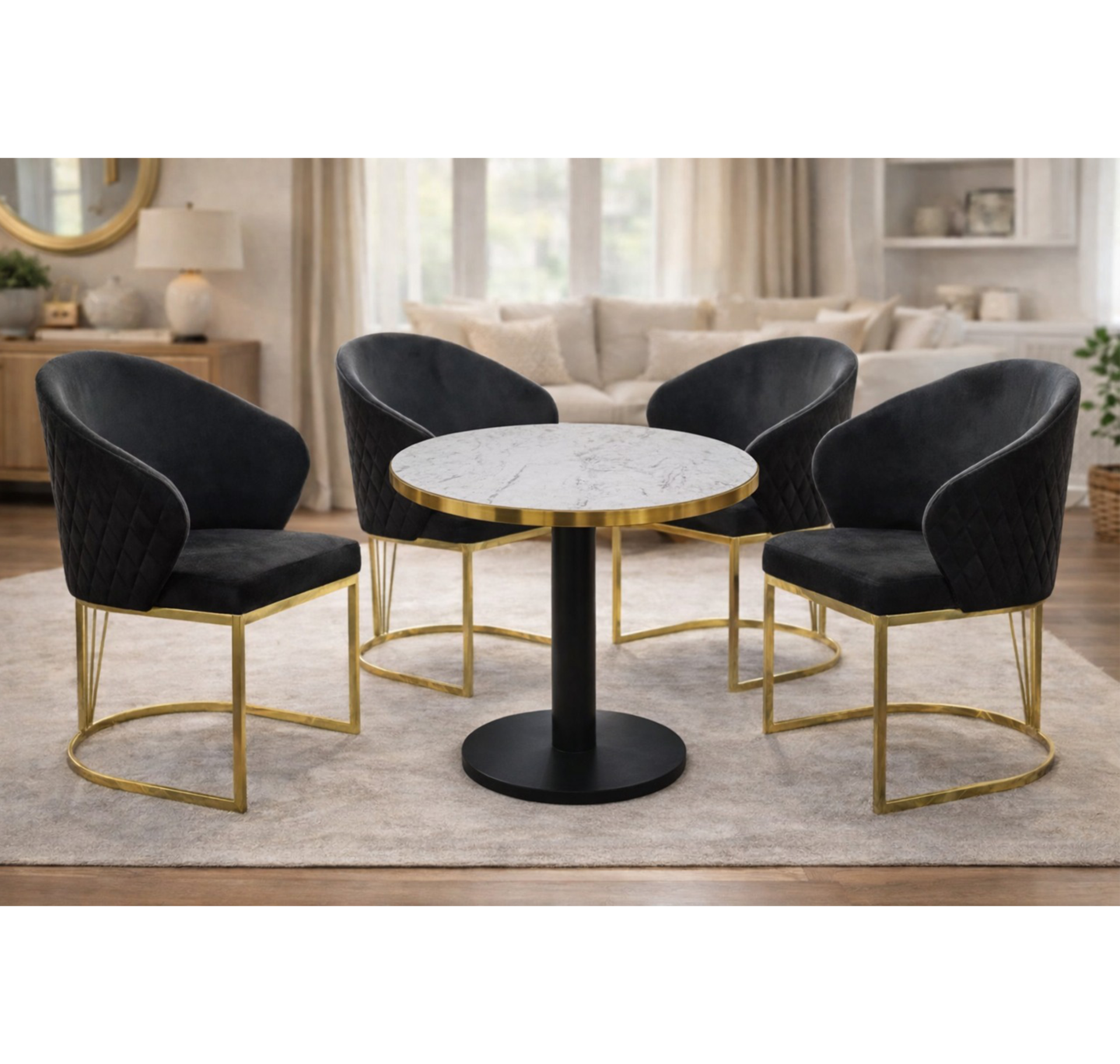 TABLE CHAISES PACK 4 FAUTEUILS SILVER + TABLE – Image 1